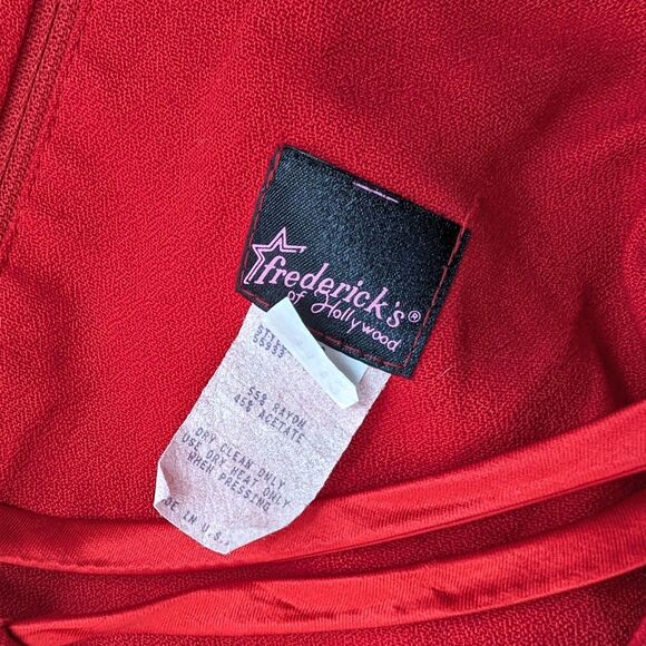 Vintage 1990s Frederick's of Hollywood Mini Dress Red Button Front Cut Out 11-12 - Picture 9 of 11